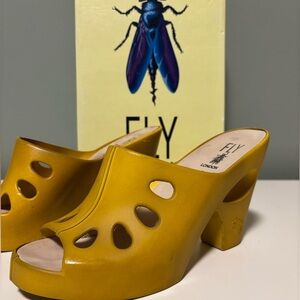 Fly London Yellow Chunky Heel Mules